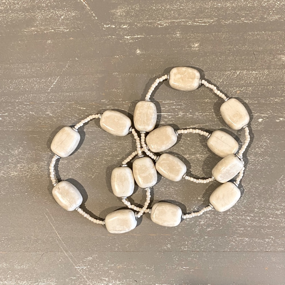 Beautiful White Stone Shell Bracelets Stretch Set of 3